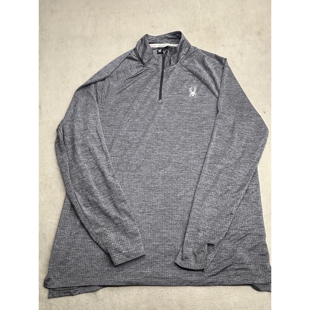 Spyder Active Mens XL Gray Quarter Zip Pullover Thumbhole Performance Shirt